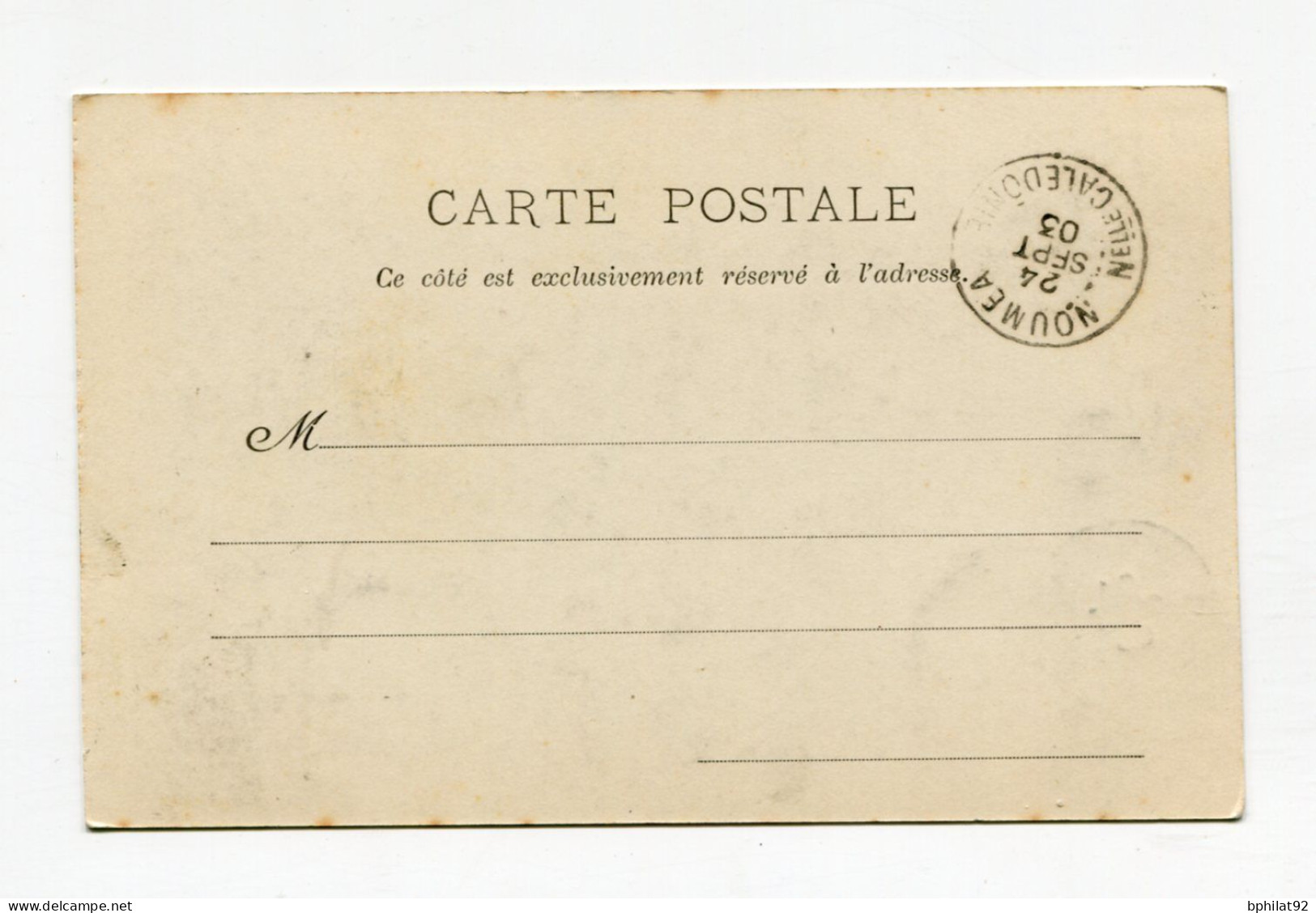 !!! NOUVELLE CALEDONIE, CACHET DE NOUMEA DE 1903 SUR CPA NON VOYAGEE - Brieven En Documenten