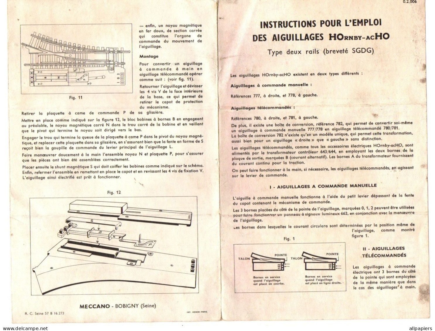 Instructions Pour L'emploi Des Aiguillages HOrny-ACHO Type De Rails Breveté SGDG - Format : 20.5x13.5 Cm Soit 6 Pages - Francés