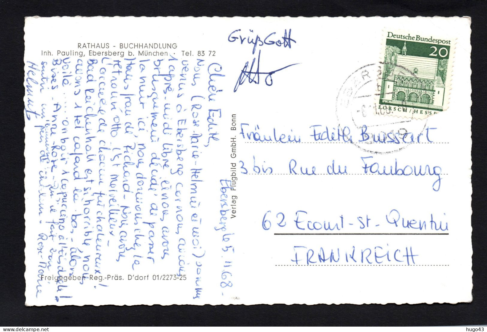 (RECTO / VERSO) EBERSBERG - RATHAUS - BUCHANDLUNG - INH. PAULING - BEAU CACHET - FORMAT CPA - Ebersberg