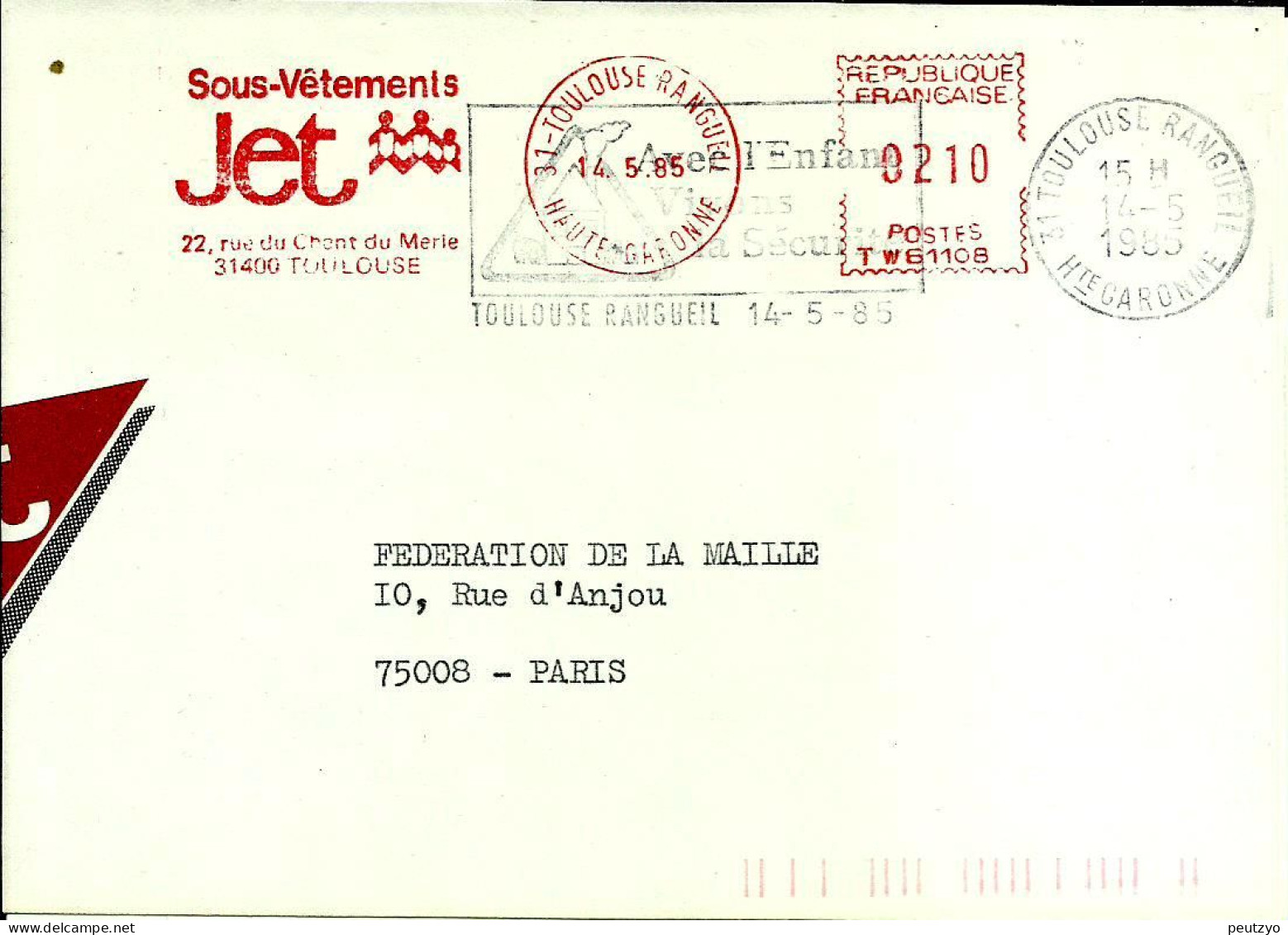 Lettre   EMA  Havas 1985 JET Sous Vetements Metier  Textile 31 Toulouse   C28/14 - Usines & Industries