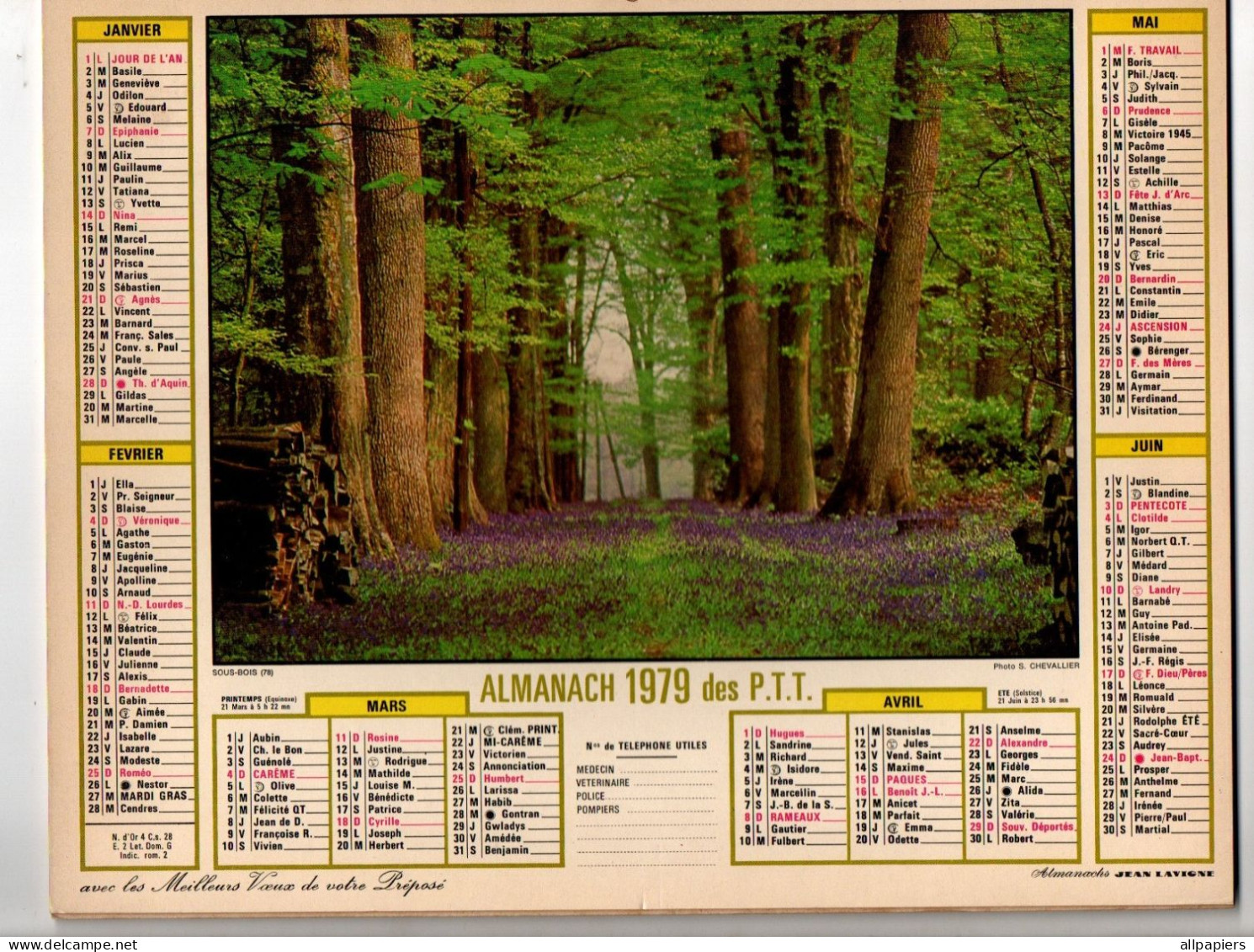 Almanach Des P.T.T. 1979 Sous-bois Et Moutons Sur Les Causses - Complet Région Nord - Big : 1971-80