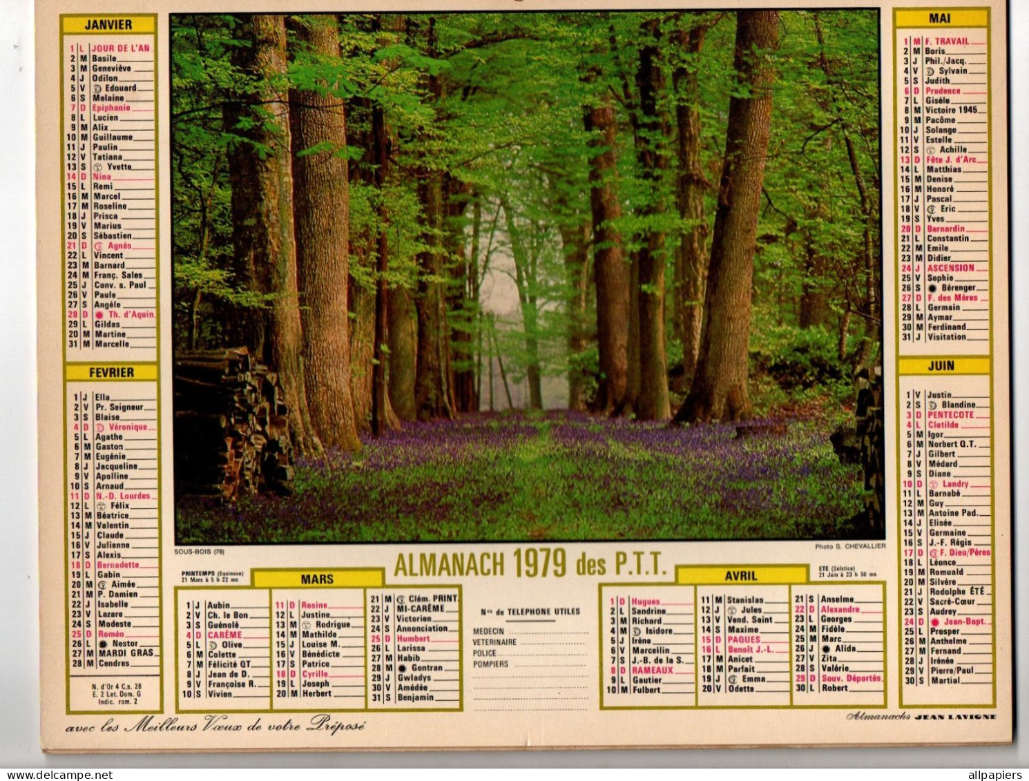 Almanach Des P.T.T. 1979 Sous-bois Et Moutons Sur Les Causses - Complet Région Nord - Grand Format : 1971-80