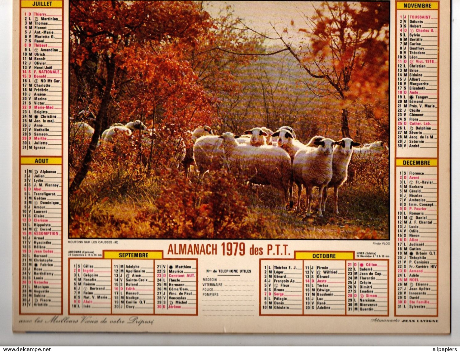 Almanach Des P.T.T. 1979 Sous-bois Et Moutons Sur Les Causses - Complet Région Nord - Formato Grande : 1971-80