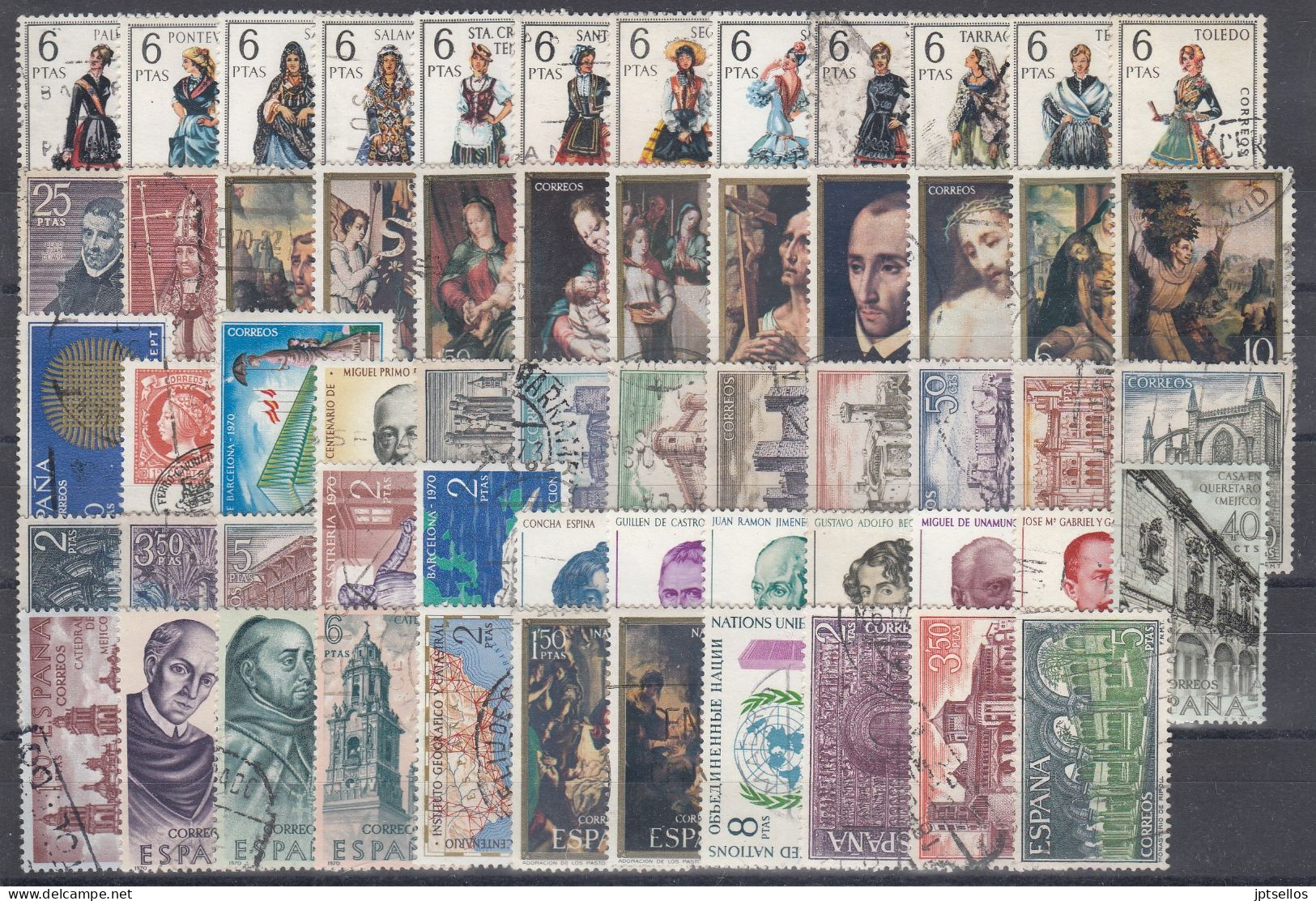 ESPAÑA 1970 Nº 1949/2007 AÑO COMPLETO USADO, CON TRAJES, 59 SELLOS - Años Completos