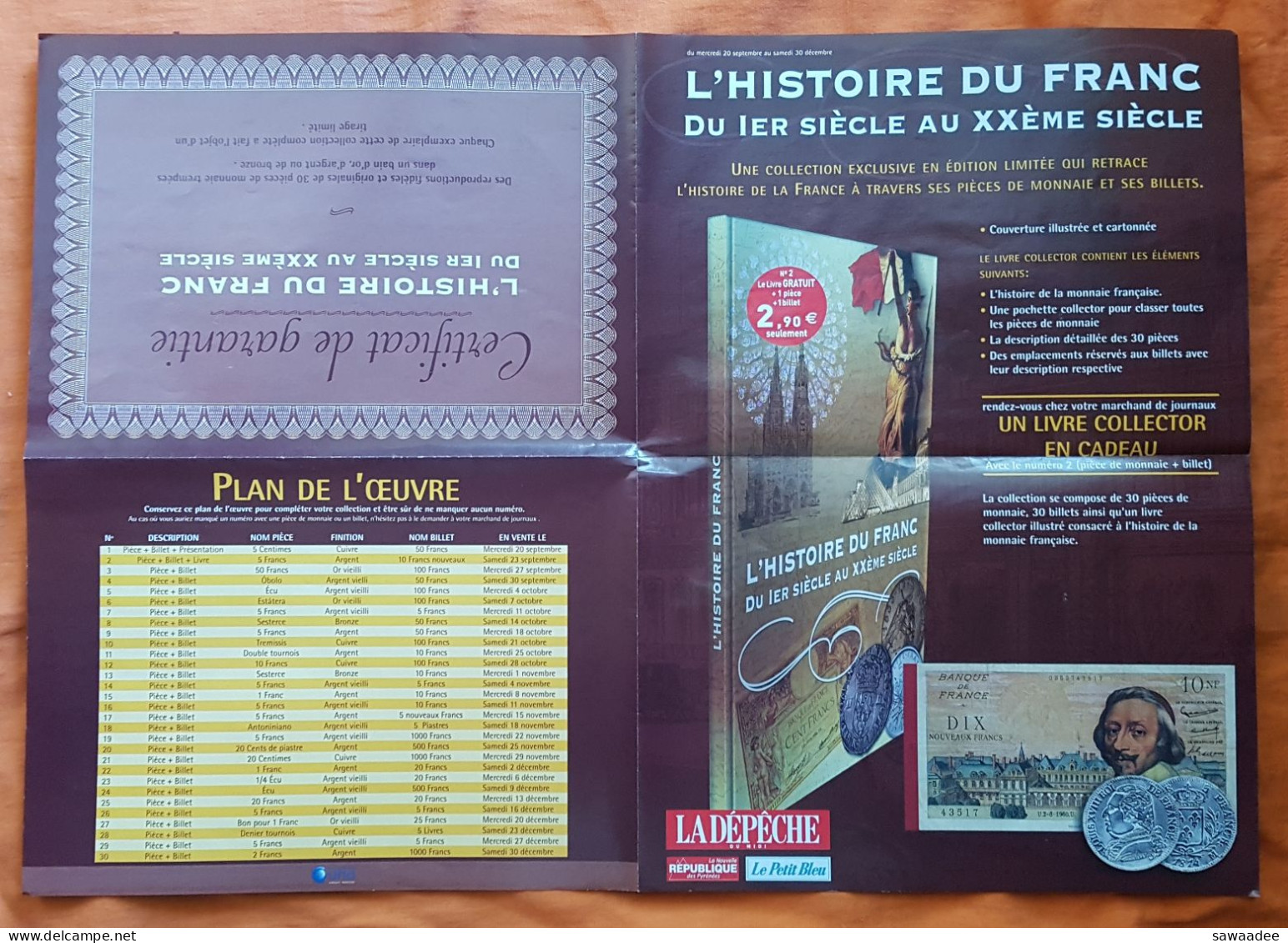 COLLECTION COMPLETE - L'HISTOIRE DU FRANC - LIVRET + 30 FAC SIMILE BILLETS ET 30 FAC SIMILE PIECES - EDITE EN 2006 - Fictifs & Spécimens