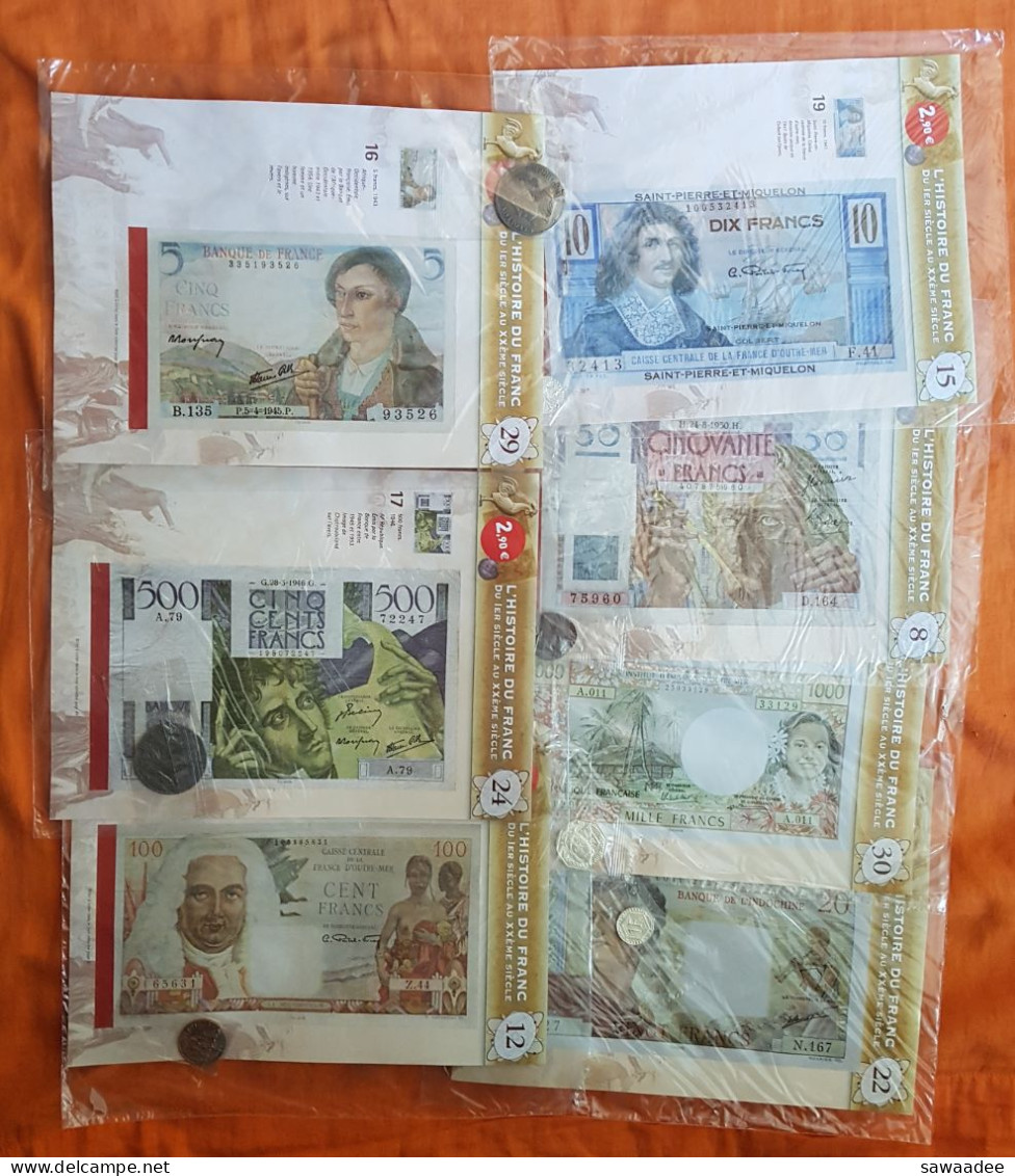 COLLECTION COMPLETE - L'HISTOIRE DU FRANC - LIVRET + 30 FAC SIMILE BILLETS ET 30 FAC SIMILE PIECES - EDITE EN 2006