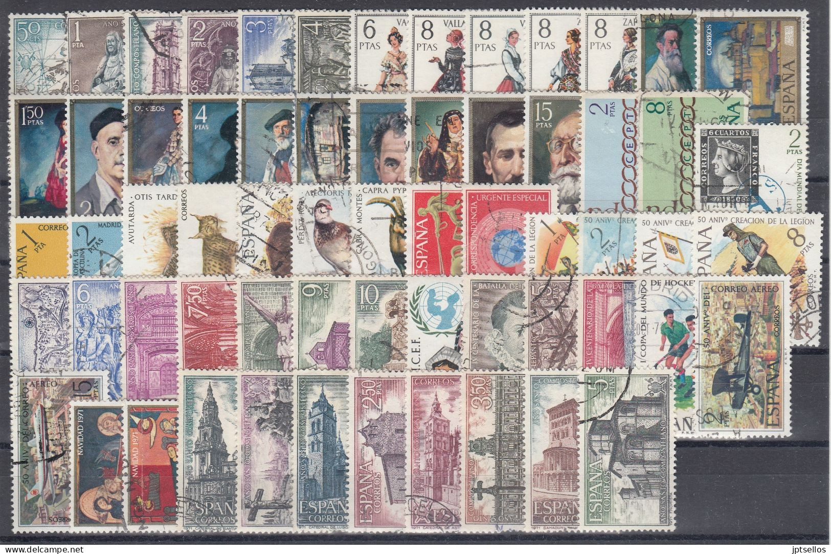 ESPAÑA 1971 Nº 2008/2070 AÑO COMPLETO CON TRAJES, USADO 63 SELLOS - Años Completos