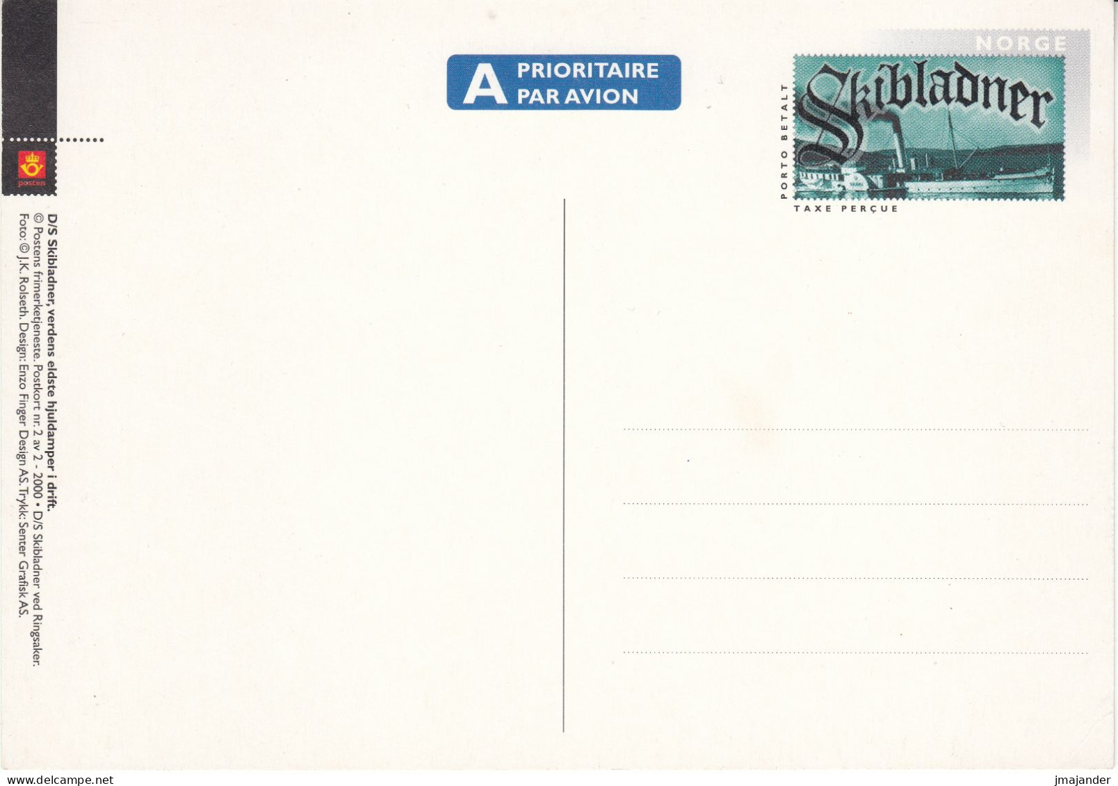 Norway 2000 - D/S Skibladner, Paddle Steamer - Postal Stationery Card ** MNH - Entiers Postaux