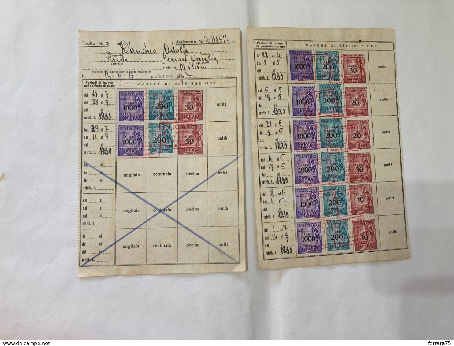 LOTTO MARCHE DA BOLLO MINISTERO ECONOMIA CORPORATIVA VARIE TIMBRO DITTA DUCATI. - Revenue Stamps