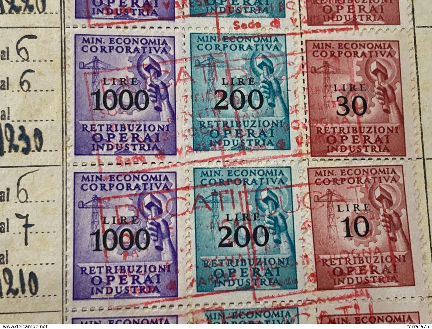 LOTTO MARCHE DA BOLLO MINISTERO ECONOMIA CORPORATIVA VARIE TIMBRO DITTA DUCATI. - Revenue Stamps