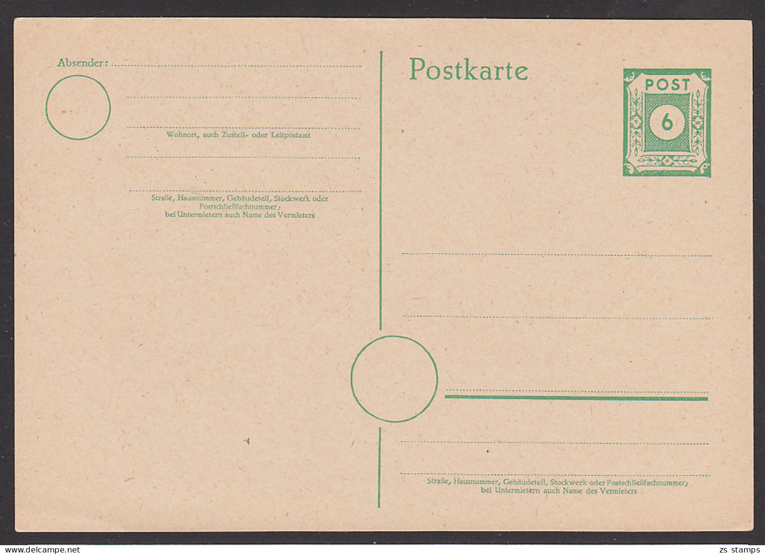 GA 6 Pfg. Ostsachsen Ungebraucht (MiNr. P8a 20,-) - Privé Postkaarten - Ongebruikt