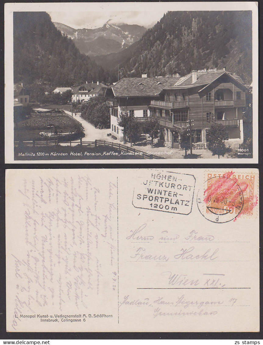 Mallnitz Photokarte 1930 Alpen - Hotel Pension Sonnenhof, MWSt. Wintersportplatz 1200 M, Kärnten - Mallnitz