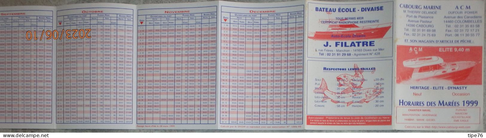 Horaires Des Marées Calendrier 1999 Cabourg Calvados - Europe