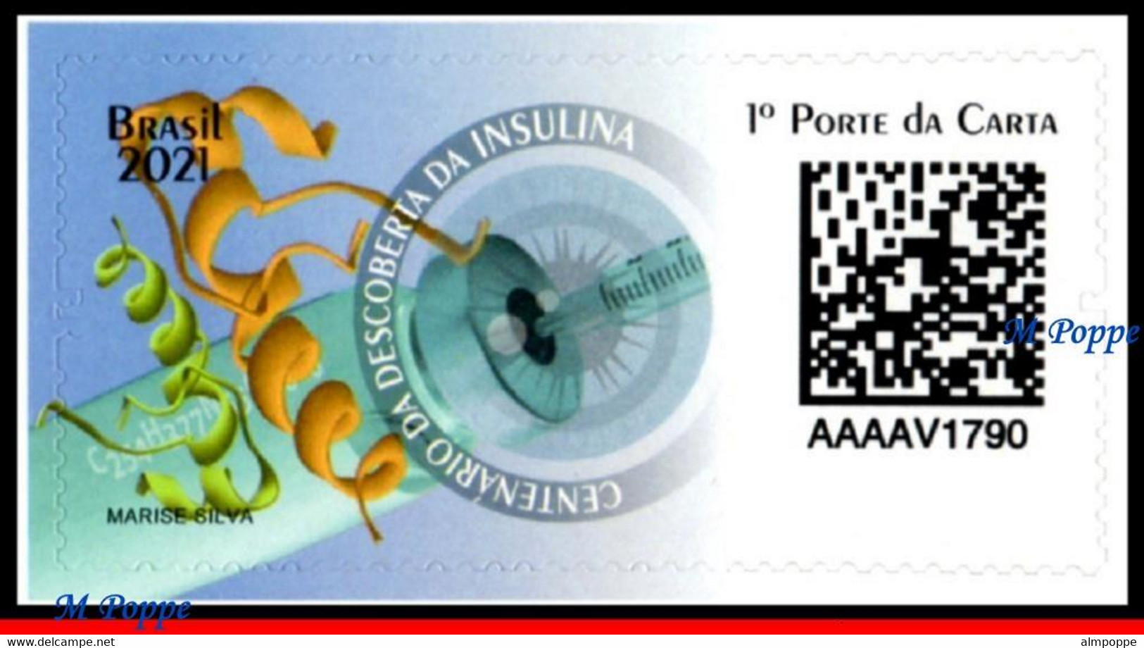 Ref. BR-V2021-09 BRAZIL 2021 HEALTH, CENT.OF INSULIN DISCOVERY, , DIABETES, MEDICAL, QR CODE, MNH 1V - Drogue