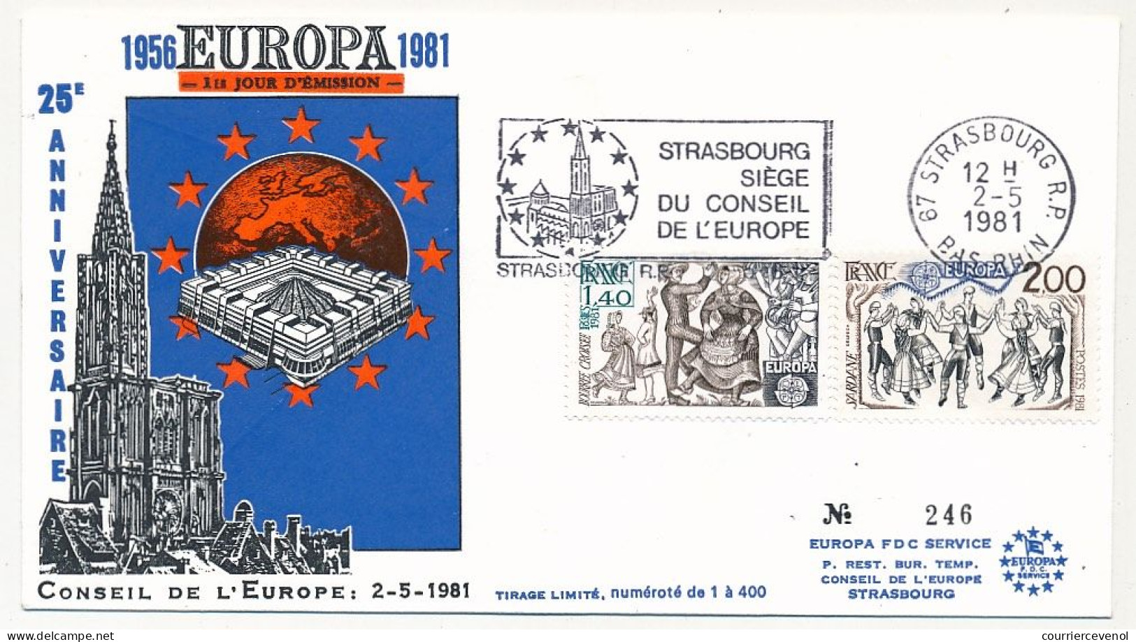 FRANCE - Env FDC - 1,40 + 2,00 EUROPA 1981 OMEC Strasbourg R.P. Siège Conseil Europe 2/5/1981 - 1980-1989