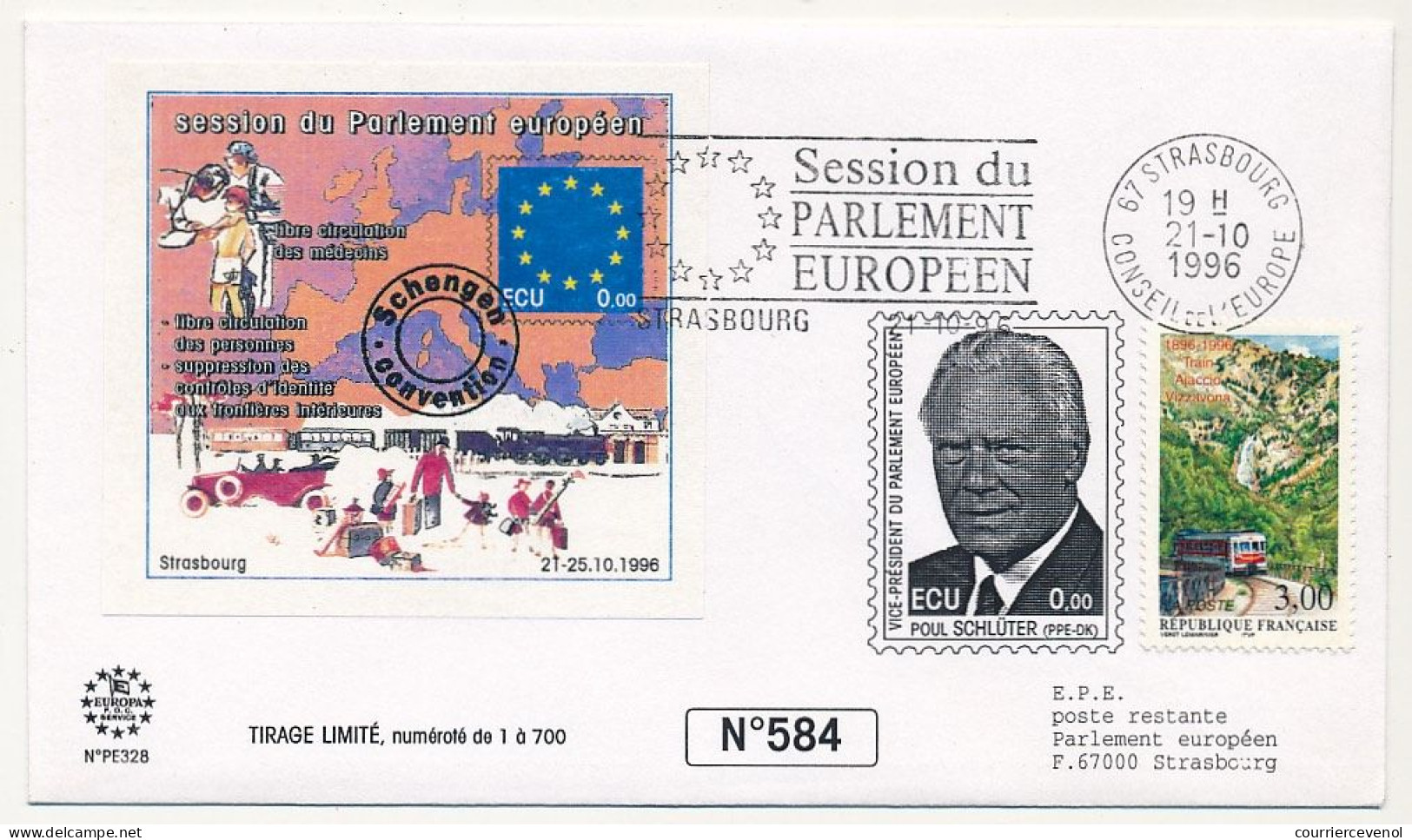 FRANCE - Env 3,00 Train Ajaccio Vizzavona - OMEC Session Parlement Européen. Strasbourg 21/10/1996 - Storia Postale