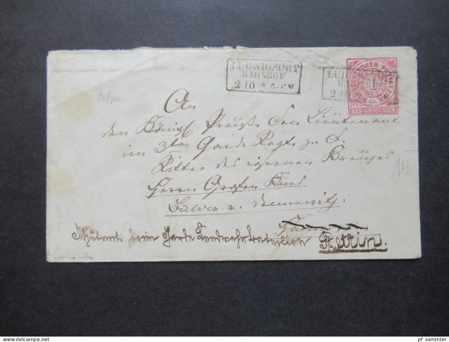 NDP GA Ra3 Ludwigsort Bahnhof Empfänger: Königl. Preuß. Lieutnant Im 3. Garde Regt. Ritter Eisernes Kreuz / Ostpreußen - Postal  Stationery