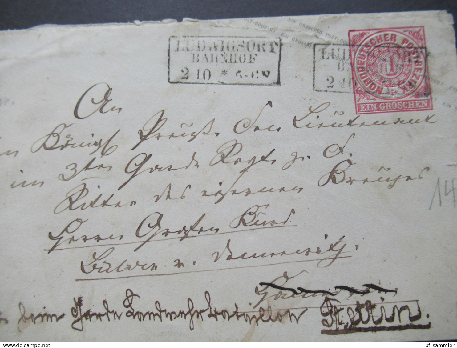 NDP GA Ra3 Ludwigsort Bahnhof Empfänger: Königl. Preuß. Lieutnant Im 3. Garde Regt. Ritter Eisernes Kreuz / Ostpreußen - Postal  Stationery