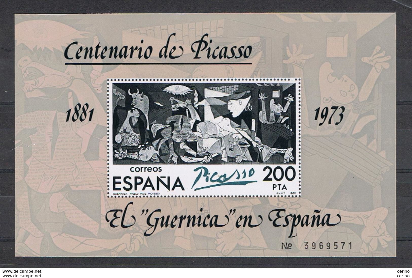 SPAGNA:  1981  PABLO  PICASSO  BL/FGL. -  200 P. POLICROMO  N. -  YV/TELL. 29 - Blocs & Hojas