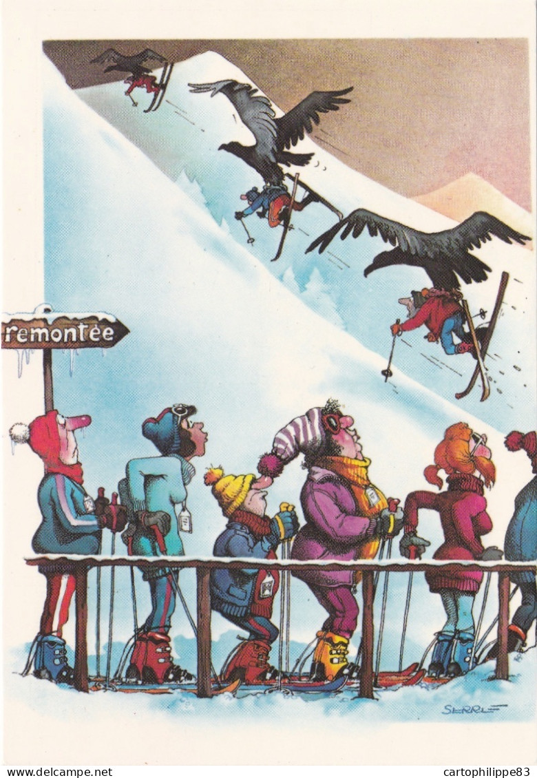 ILLUSTRATEUR HUMORISTIQUE SERRE  LE SKI REMONTÉE " MECANIQUE" - Sports D'hiver