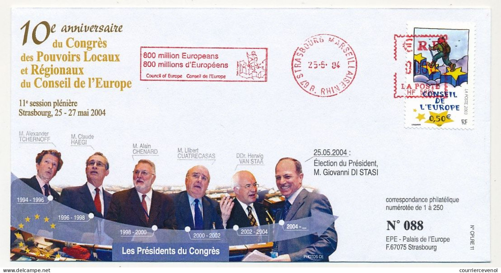 FRANCE - Env 0,50 Conseil Europe - EMA Strasbourg Marseillaise 800 Millions D'Européens - Briefe U. Dokumente