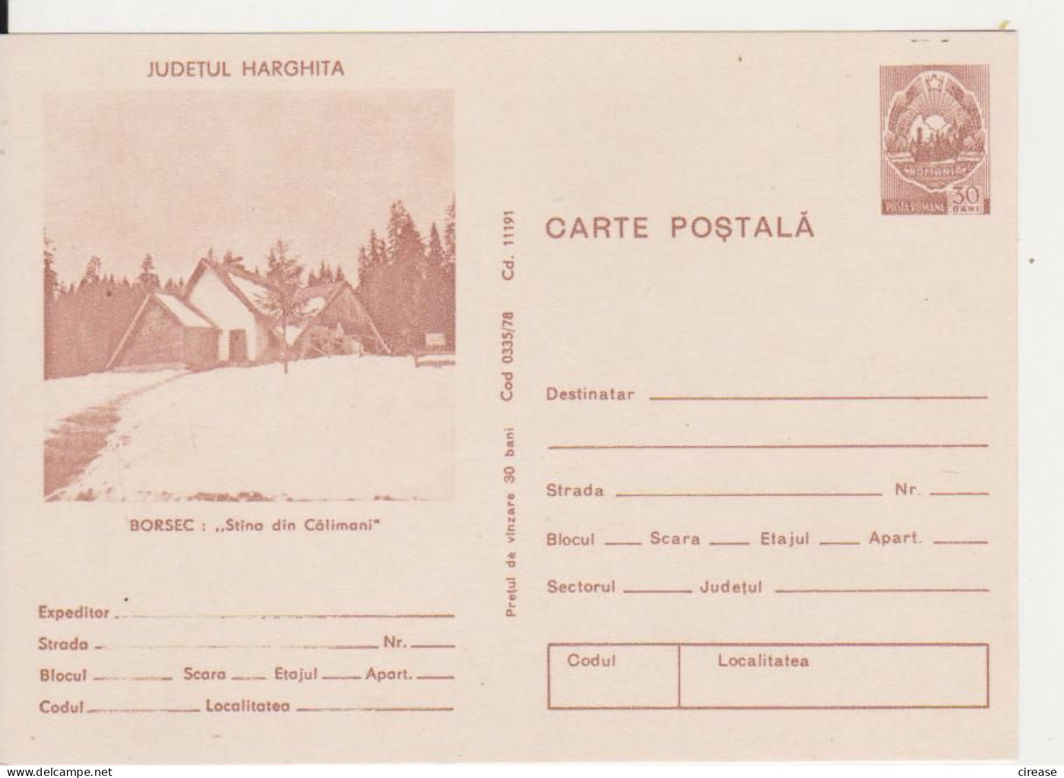 TOURISM BORSEC CALIMANI, ROMANIA POSTAL STATIONERY - Settore Alberghiero & Ristorazione