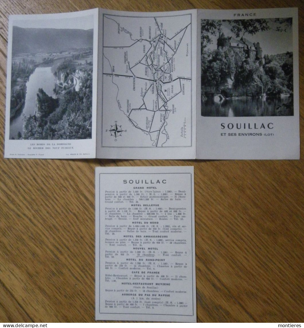 SOUILLAC ( LOt ) Ancien Petit Prospectus Touristique Avec Carte Et Liste Des Hotels, Vue Des Bords De La DOrdogne - Sport En Toerisme