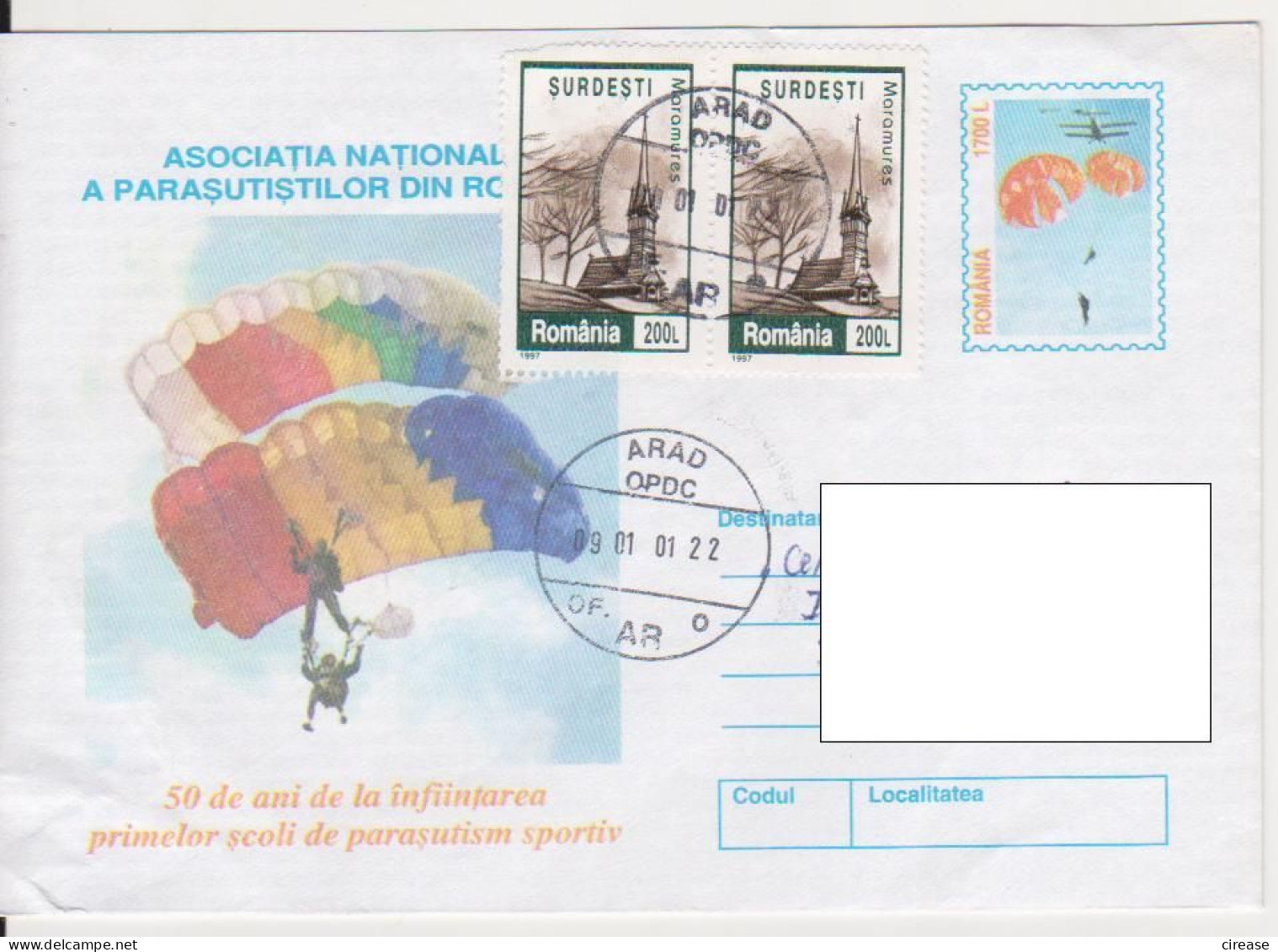 PARACHUTTING ROMANIA POSTAL STATIONERY - Fallschirmspringen