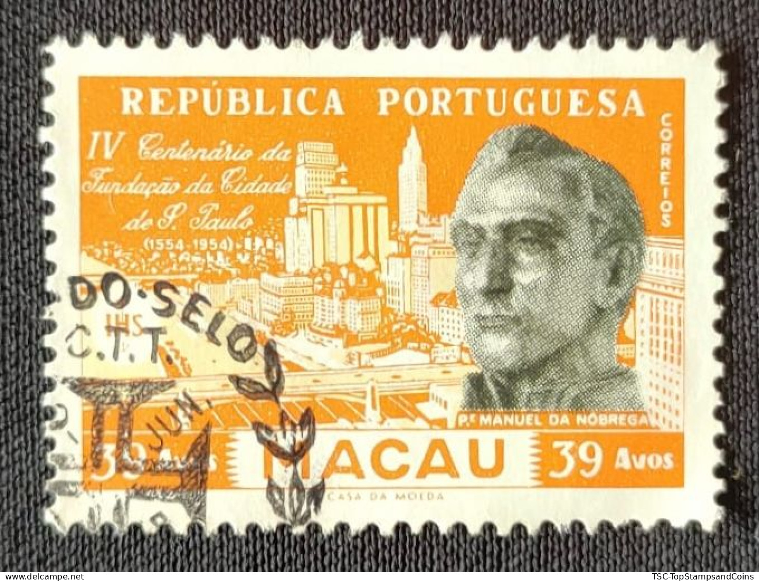 MAC5385U5 - IV. Centenary Of The Foundation Of The City Of S. Paulo - 39 Avos Used Stamp - Macau - 1954 - Used Stamps