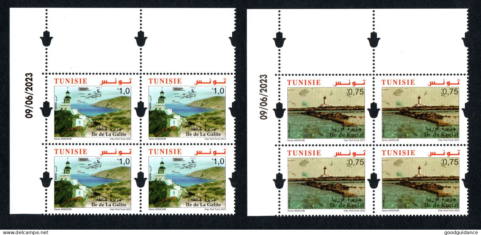 2023- Tunisie - Îles : Kuriat - Galite -Phares - Tortue Marine- Bloc De 4 Timbres - Emission Complète 2v.MNH** Coin Daté - Islas