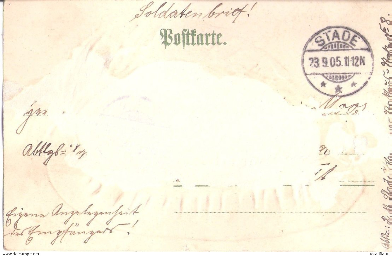 Gruss Aus STADE An Der Elbe Color Präge Muschel Litho Hafenansicht 23.9.1905 Gelaufen Als Soldatenbrief Eigene Angelegen - Stade
