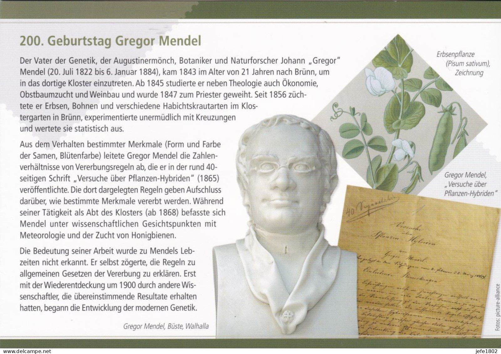 Sonderpostwertzeichen - 200 Geburtstag Gregor Mendel - Sonstige & Ohne Zuordnung