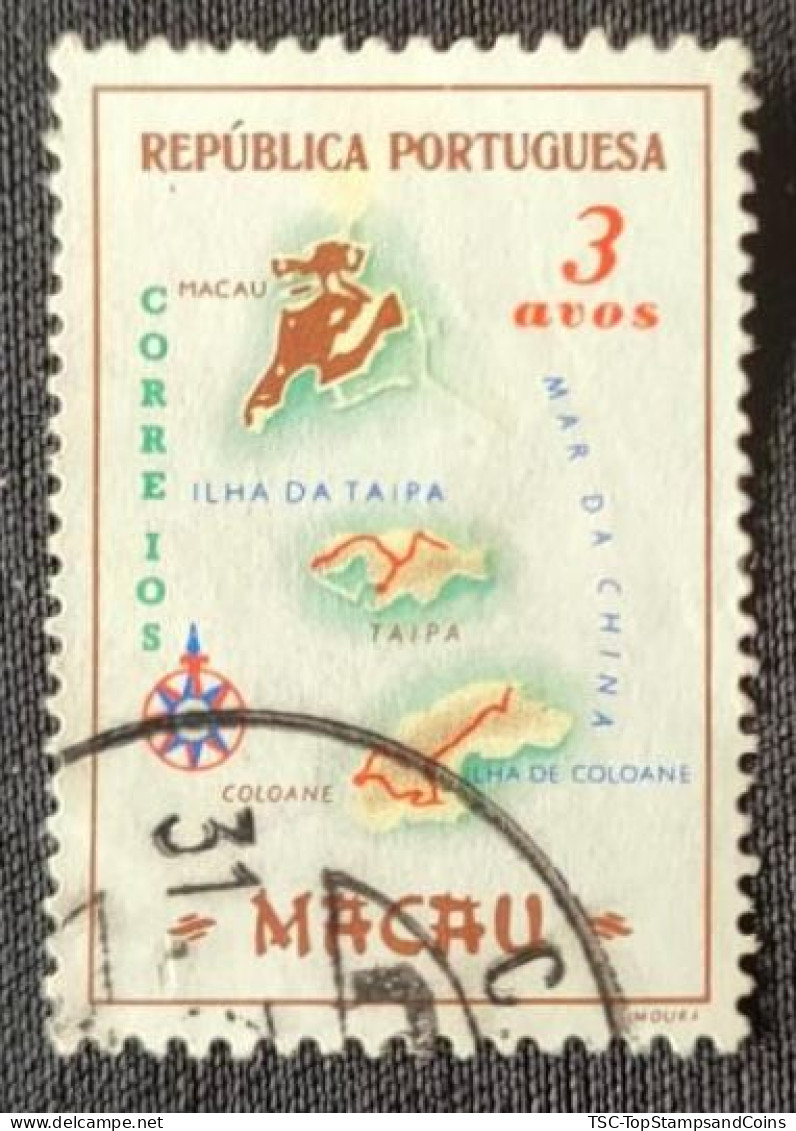 MAC5387U3 - Macau Geographic Map - 3 Avos Used Stamp - Macau - 1956 - Usados