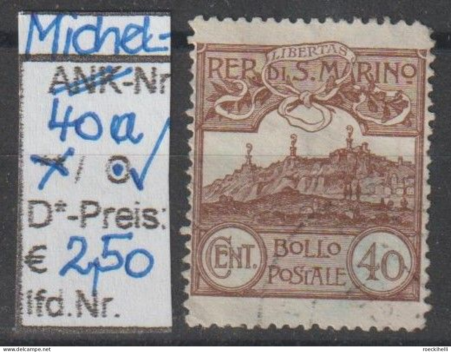 1903 - SAN MARINO - FM/DM "Ziffer U. Monte Titano" 40 C Mittelbräunl'rot - O Gestempelt - S.Scan (40ao San Marino) - Used Stamps