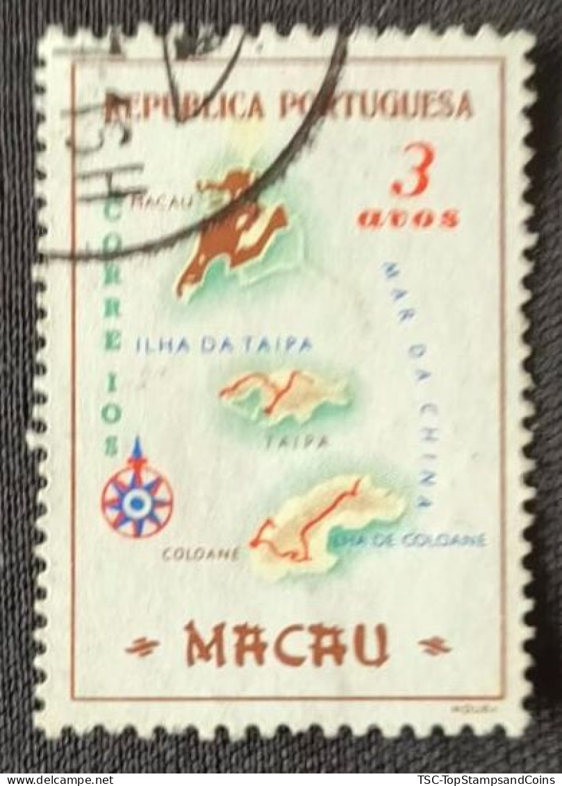 MAC5387U4 - Macau Geographic Map - 3 Avos Used Stamp - Macau - 1956 - Gebraucht