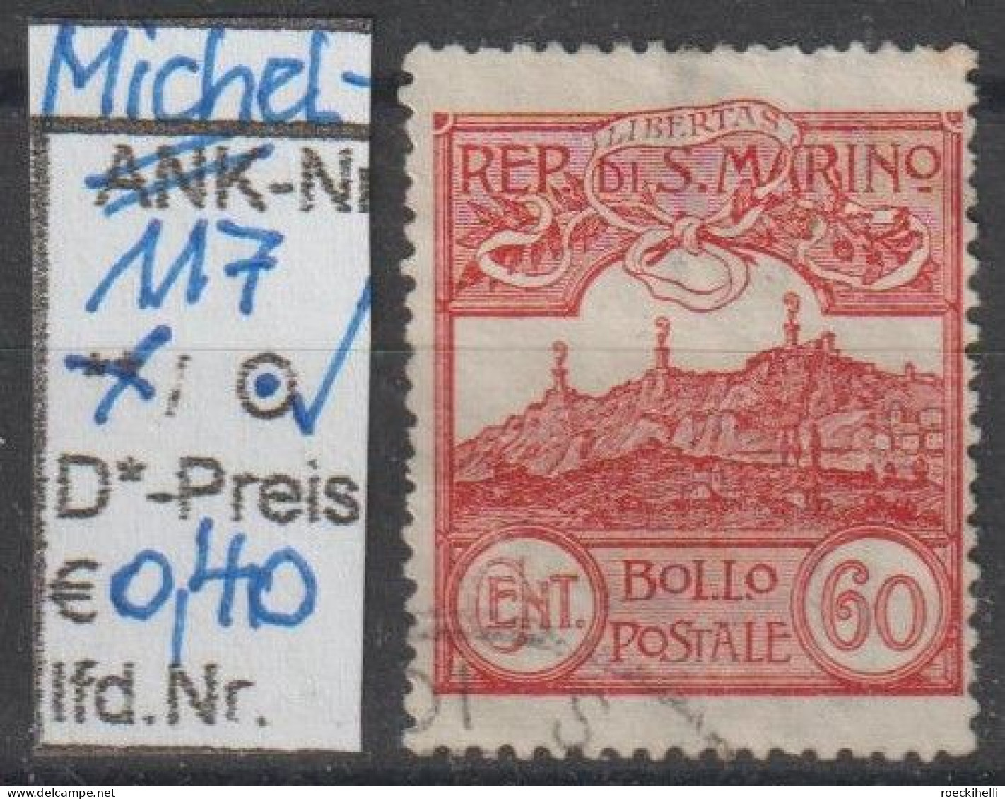 1925 - SAN MARINO - FM/DM "Ziffer U. Monte Titano" 60 C Braunkarmin - O Gestempelt - S.Scan (117o San Marino) - Used Stamps