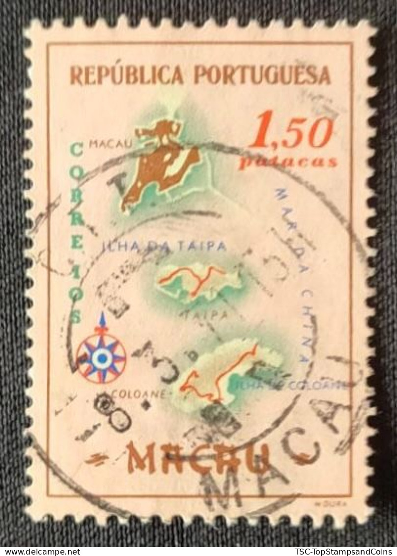 MAC5393U3 - Macau Geographic Map - 1.50 Patacas Used Stamp - Macau - 1956 - Gebruikt