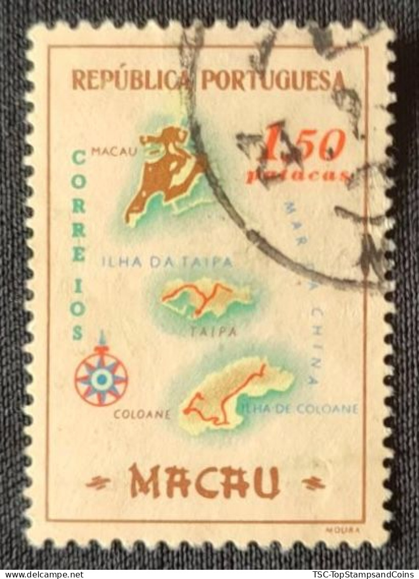 MAC5393U4 - Macau Geographic Map - 1.50 Patacas Used Stamp - Macau - 1956 - Usados