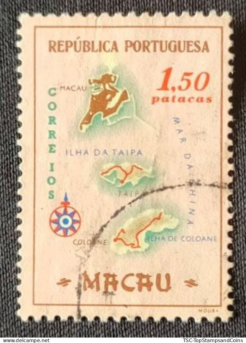 MAC5393U6 - Macau Geographic Map - 1.50 Patacas Used Stamp - Macau - 1956 - Oblitérés