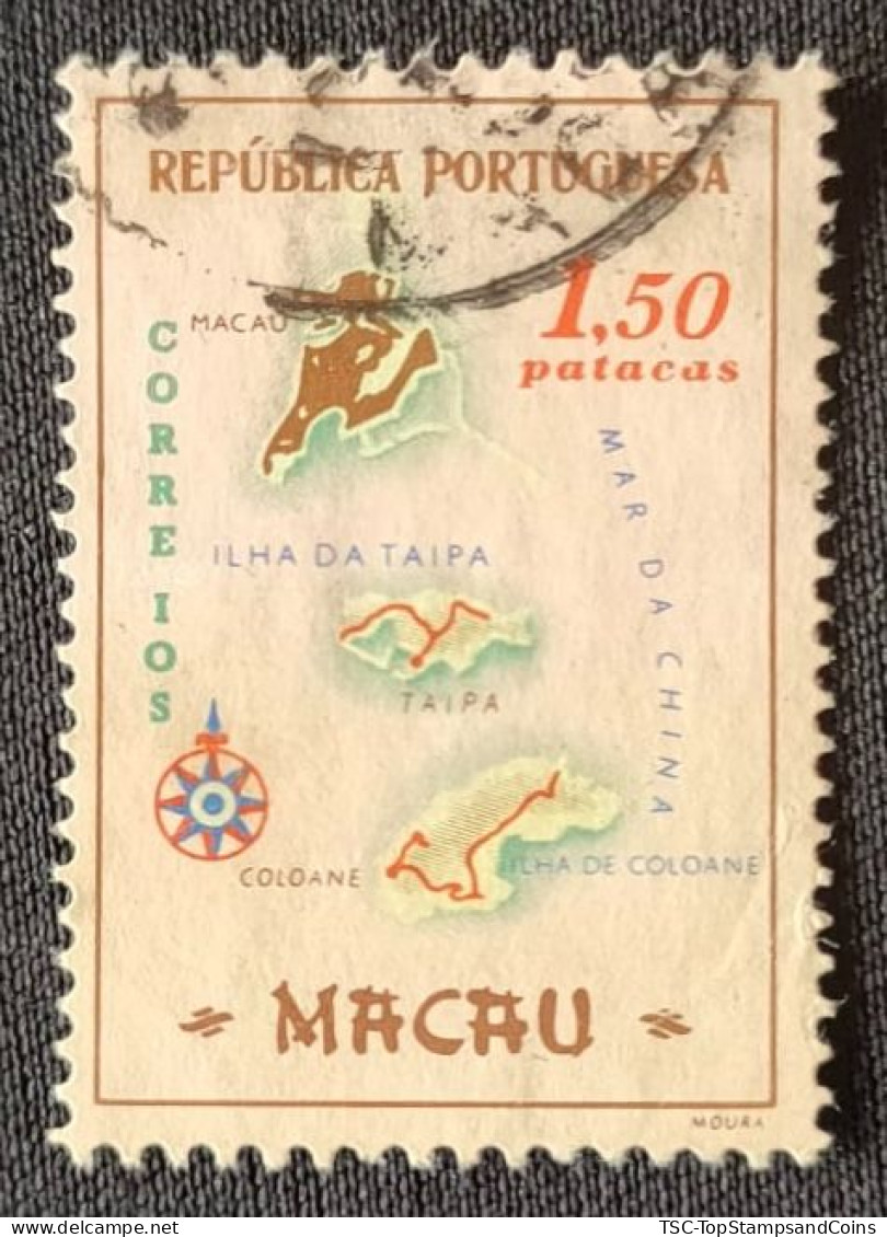 MAC5393U7 - Macau Geographic Map - 1.50 Patacas Used Stamp - Macau - 1956 - Oblitérés