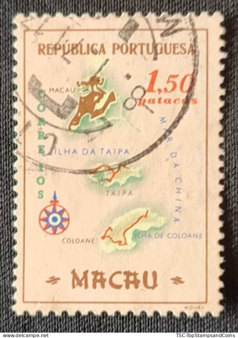 MAC5393U8 - Macau Geographic Map - 1.50 Patacas Used Stamp - Macau - 1956 - Oblitérés