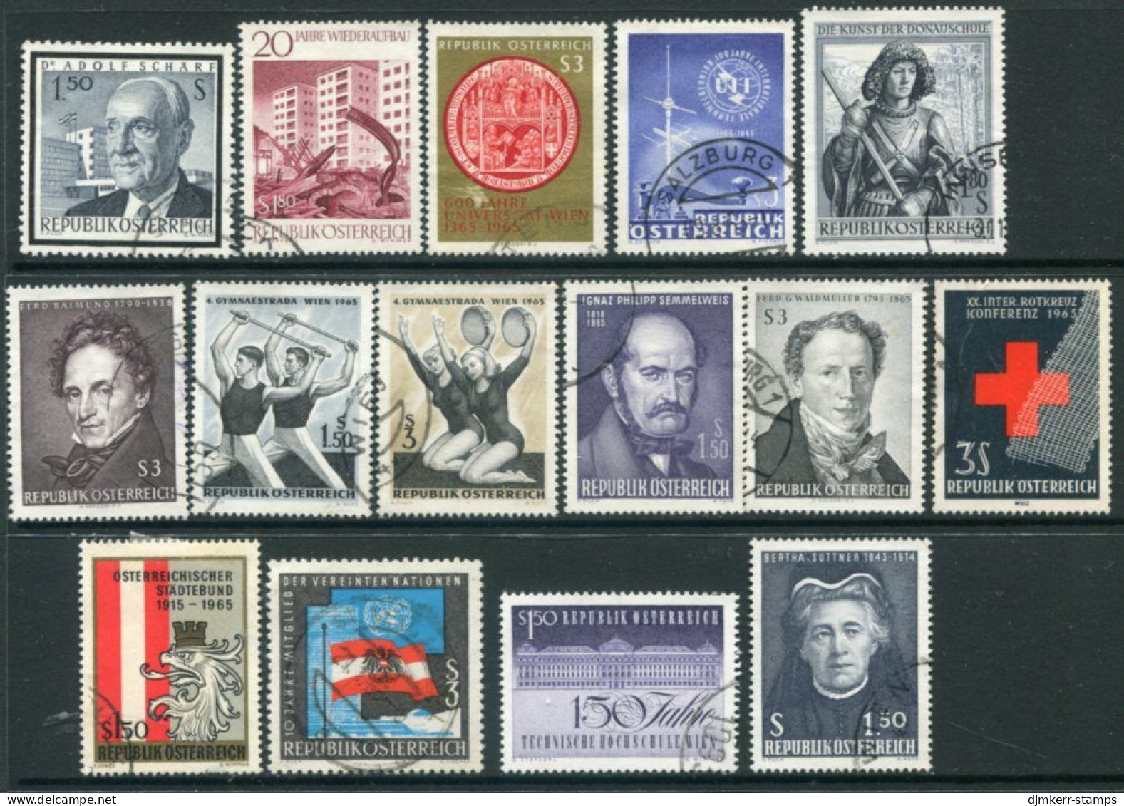 AUSTRIA 1965 Complete Commemoratives Except WIPA II And Stamp Day Used  Michel 1145-52, 1177, 1179-83, 1190-93, 1195-199 - Usados
