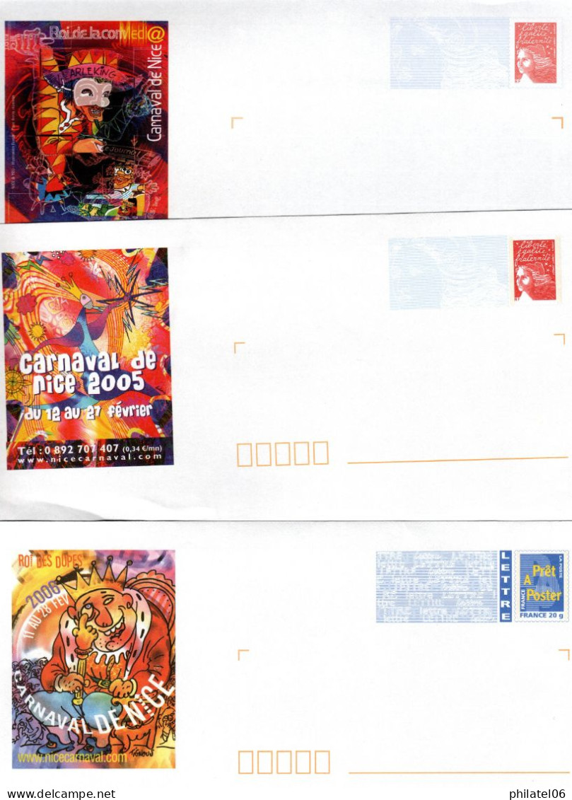 3 ENVELOPPES ILLUSTREES  CARNAVAL DE NICE 2003, 2005 ET 2006 - Carnival