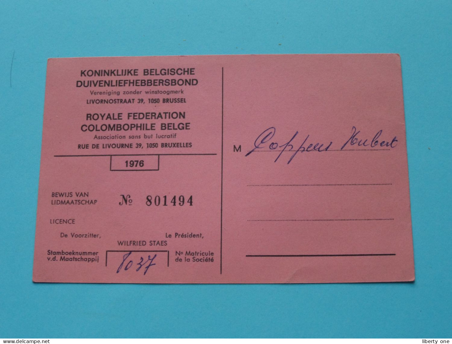 Koninklijke Belgische Duivenliefhebbersbond / Royale Federation Colombophile Belge ( Zie / Voir SCANS ) 1976 ! - Membership Cards