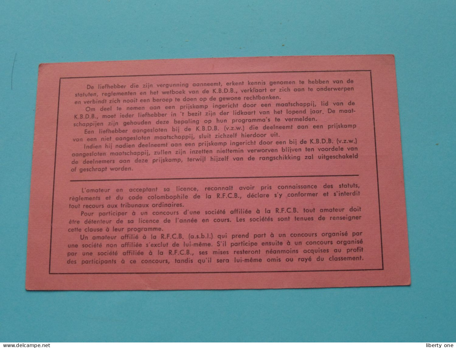 Koninklijke Belgische Duivenliefhebbersbond / Royale Federation Colombophile Belge ( Zie / Voir SCANS ) 1976 ! - Tessere Associative