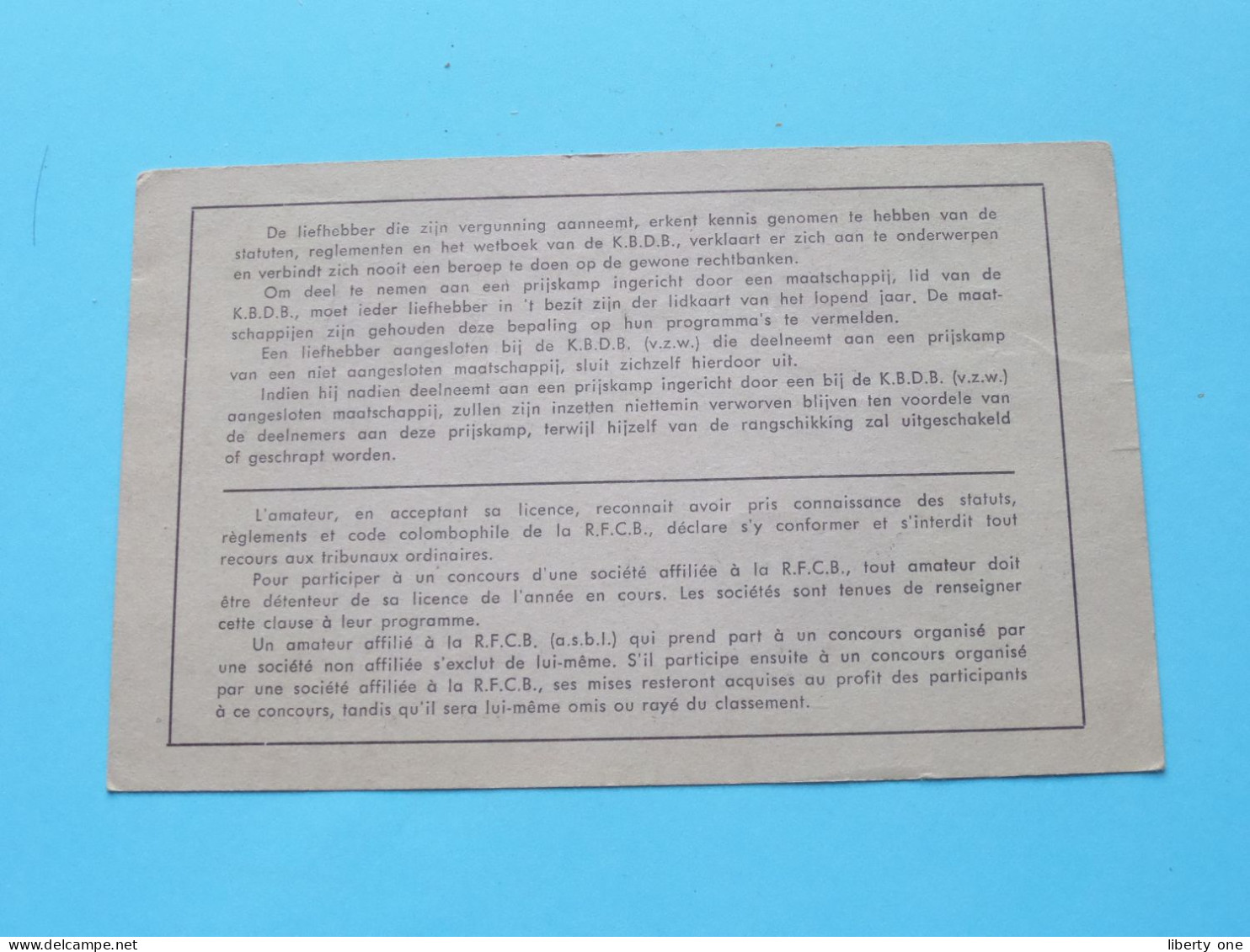 Koninklijke Belgische Duivenliefhebbersbond / Royale Federation Colombophile Belge ( Zie / Voir SCANS ) 1977 ! - Cartes De Membre