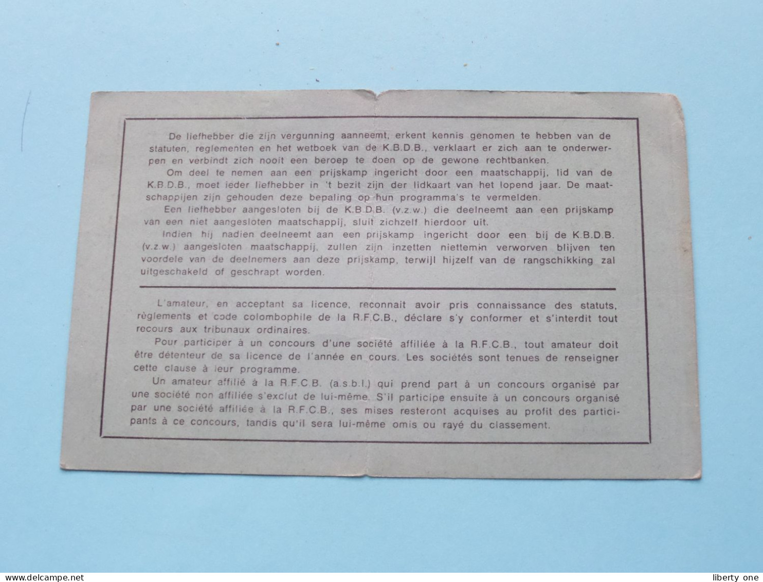 Koninklijke Belgische Duivenliefhebbersbond / Royale Federation Colombophile Belge ( Zie / Voir SCANS ) 1980 ! - Tessere Associative