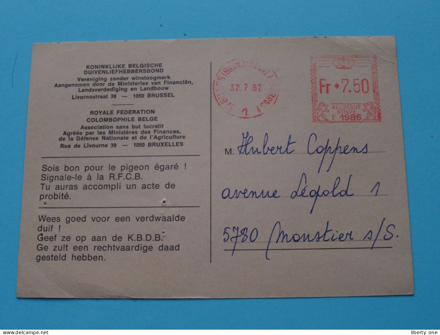 Koninklijke Belgische Duivenliefhebbersbond / Royale Federation Colombophile Belge ( Zie / Voir SCANS ) 1982 ! - Tarjetas De Membresía
