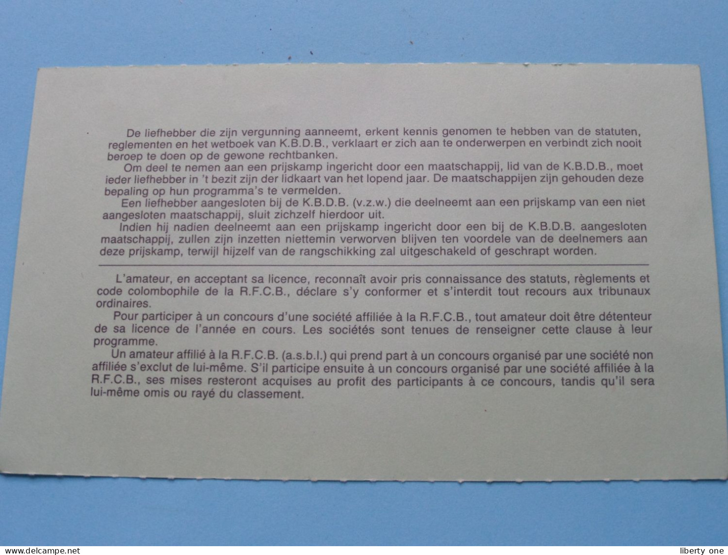 Koninklijke Belgische Duivenliefhebbersbond / Royale Federation Colombophile Belge ( Zie / Voir SCANS ) 1988 ! - Tessere Associative