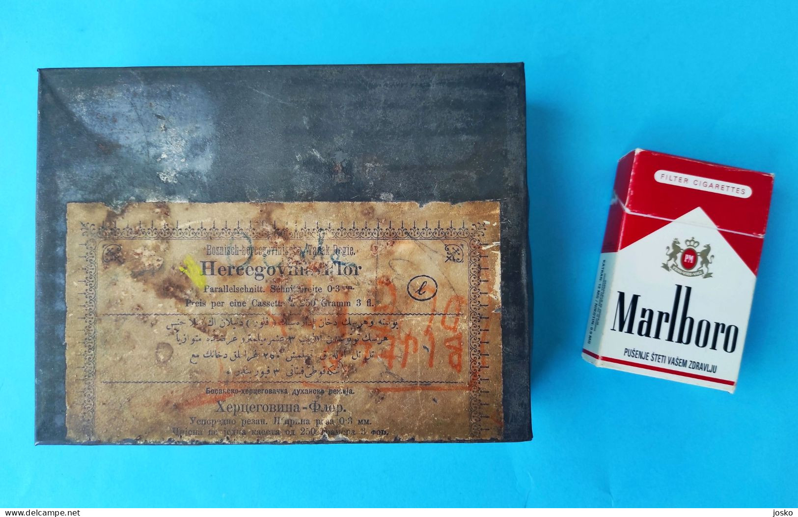 HERCEGOVINA FLOR - Bosnia And Herzegovina Antique Tobacco Tin Box (1883.y.) * Tabak Tabac Tabacco Tabaco Cigarettes - Empty Tobacco Boxes